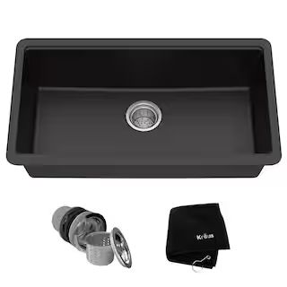 KRAUS Undermount Granite Composite 32 in. Single Basin Kitchen Sink Kit in Black KGU-413B - The H... | The Home Depot