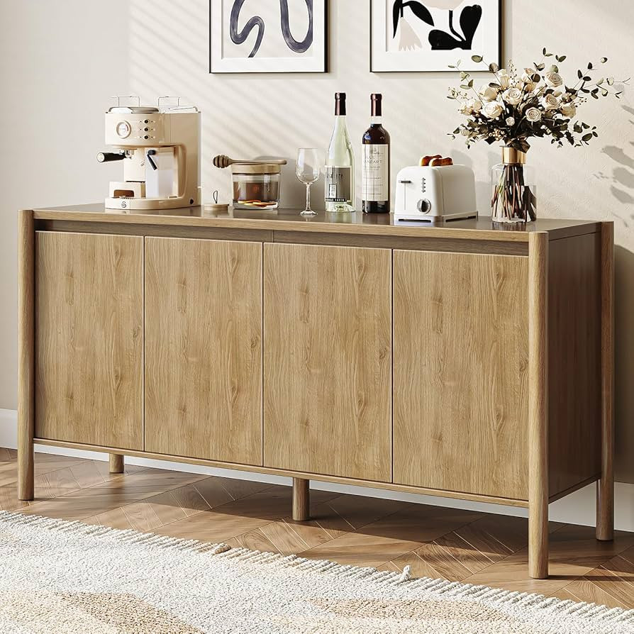 CHUWELL Sideboard Cabinet - 59" Mid Century Buffet Storage Cabinet with 4 Doors, Adjustable Shelv... | Amazon (US)