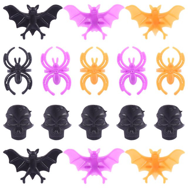 60pcs Plastic Finger Ring Bat Spider Skull Patterned Ring Halloween Party Favors for Decorating C... | Walmart (US)