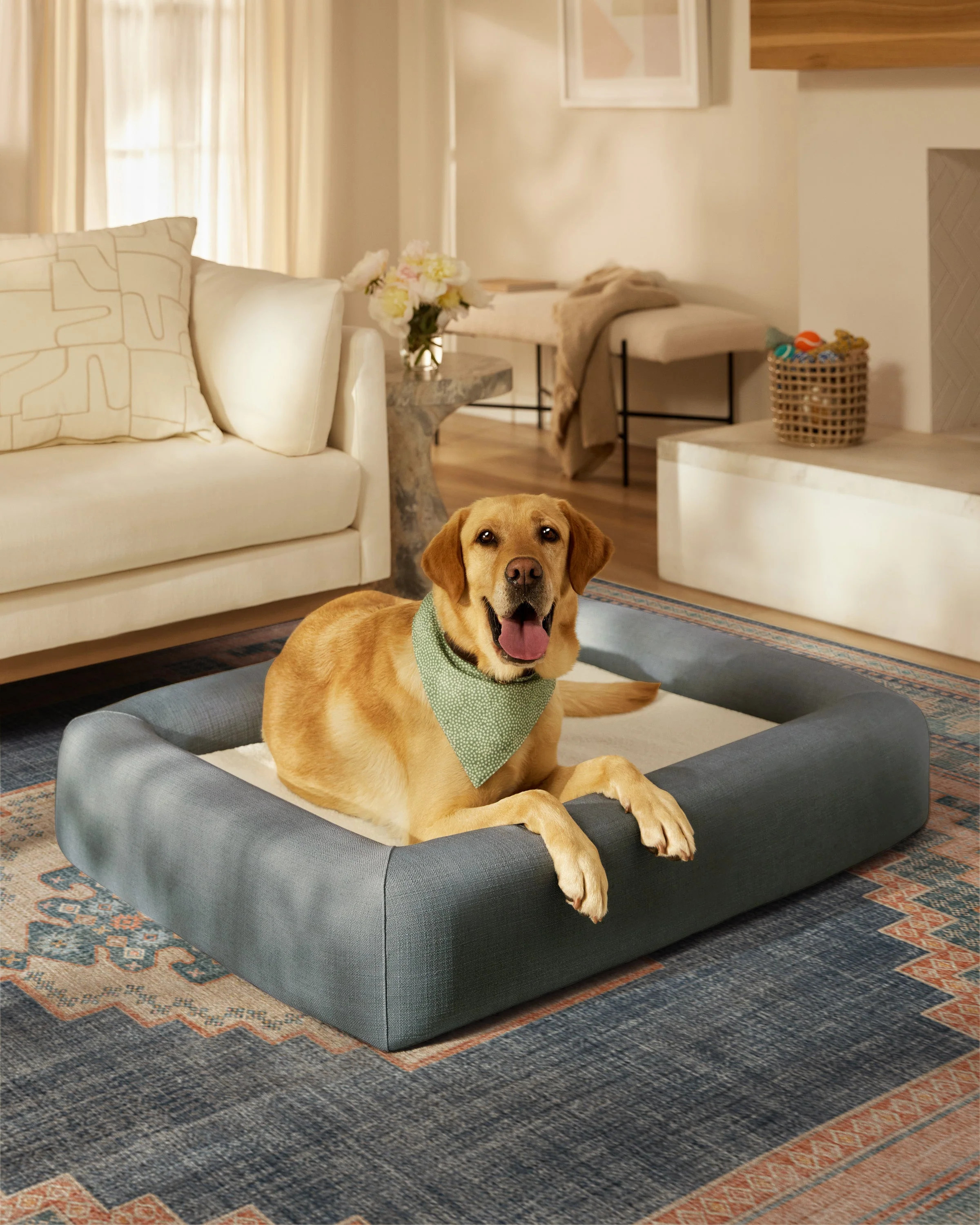 Stone Grey Woven Bolster Washable Dog Bed | Ruggable US | Ruggable