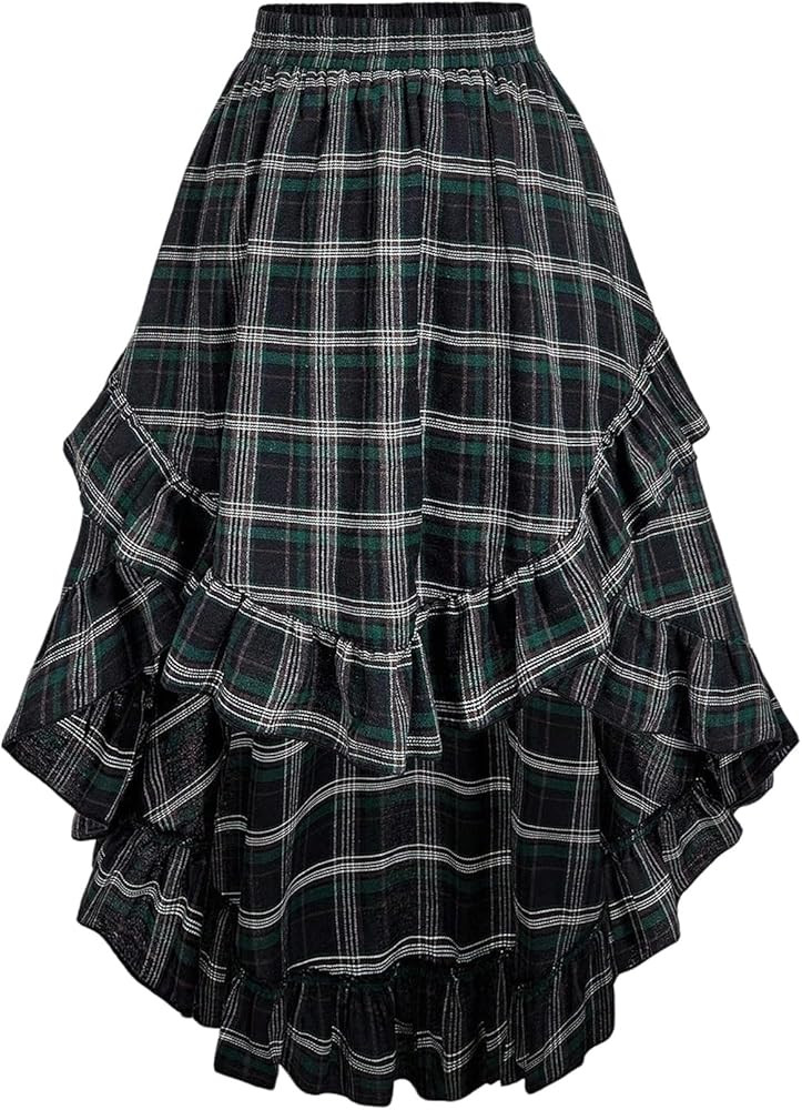 SweatyRocks Women's Y2k Plaid High Low Skirts Plus Size Gothic Elastic Waist Ruffle Flowy Skirt | Amazon (US)