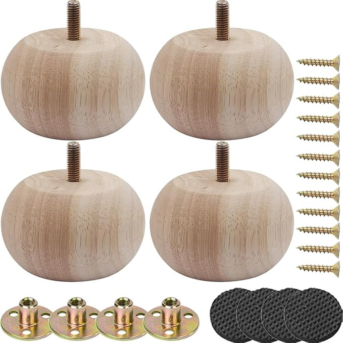 2 Inch Wooden Bun Feet Sofa Replacement Parts Round Furniture Legs Unfinished Sofa Couch Chair Ot... | Amazon (US)