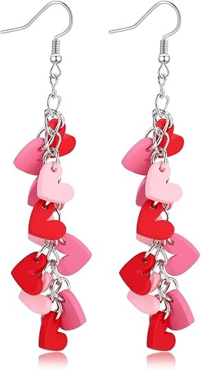 Valentine's Day Earrings for Women - Pink and Red Heart Long Dangle Clay Jewelry, Valentines Day ... | Amazon (US)