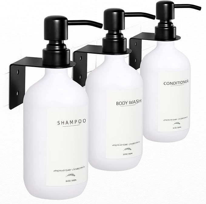 Shampoo Dispenser for Shower Wall 3 Chamber, Drill Free Shampoo and Conditioner Dispenser with Wa... | Amazon (US)