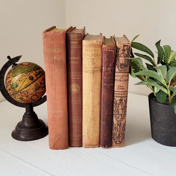 Vintage Stacked Books, Orange Red Brown Books | Etsy (US)
