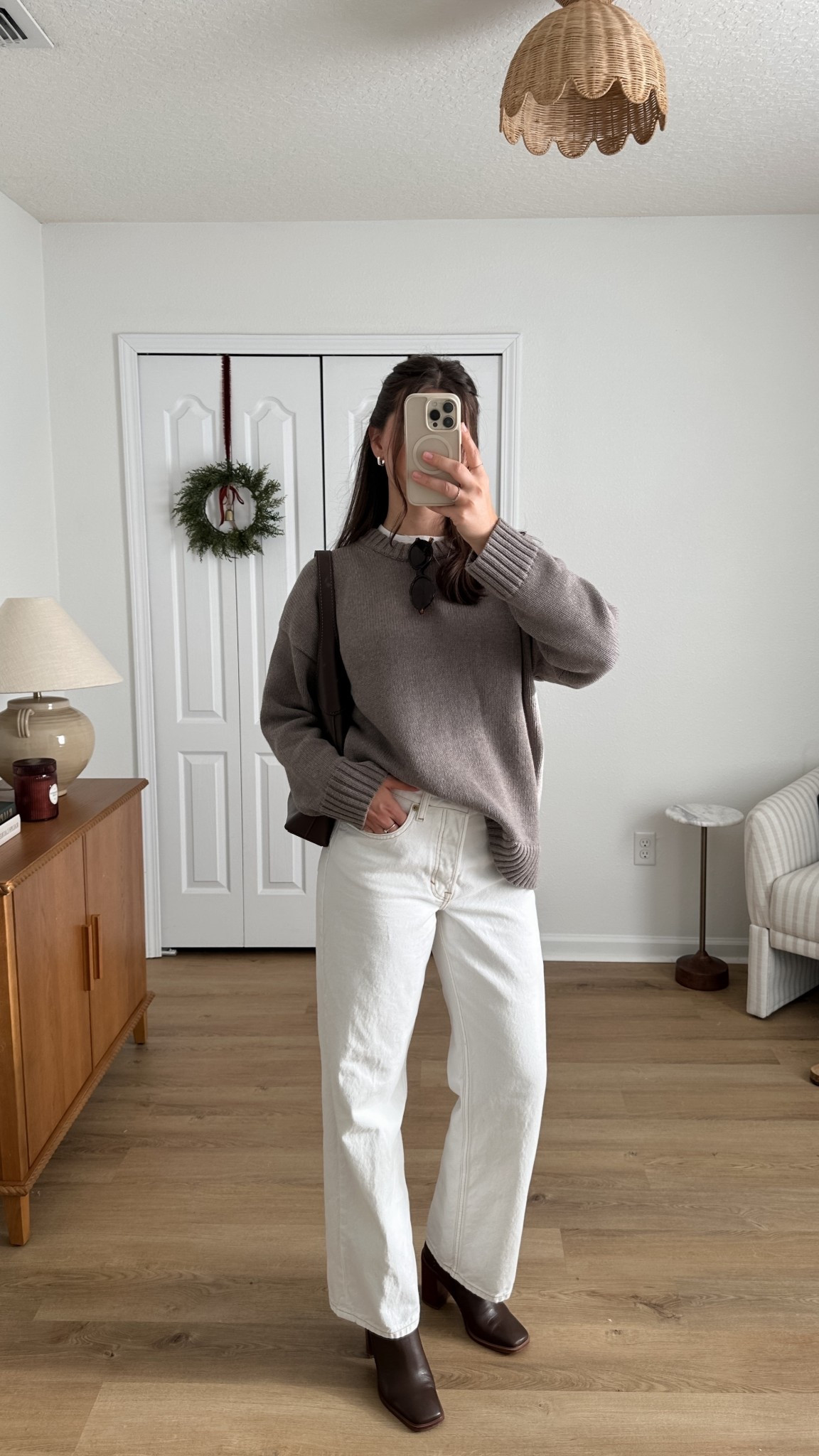 Jeans + sweater >> 
Wearing medium sweater, 4 jeans, and boots fit tts 

#LTKootd #LTKHoliday #LTKCyberWeek