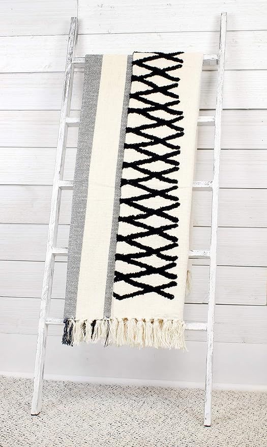 AuldHome Boho Farmhouse Throw, Black and Off White 50 x 60 Inch Striped Blanket | Amazon (US)