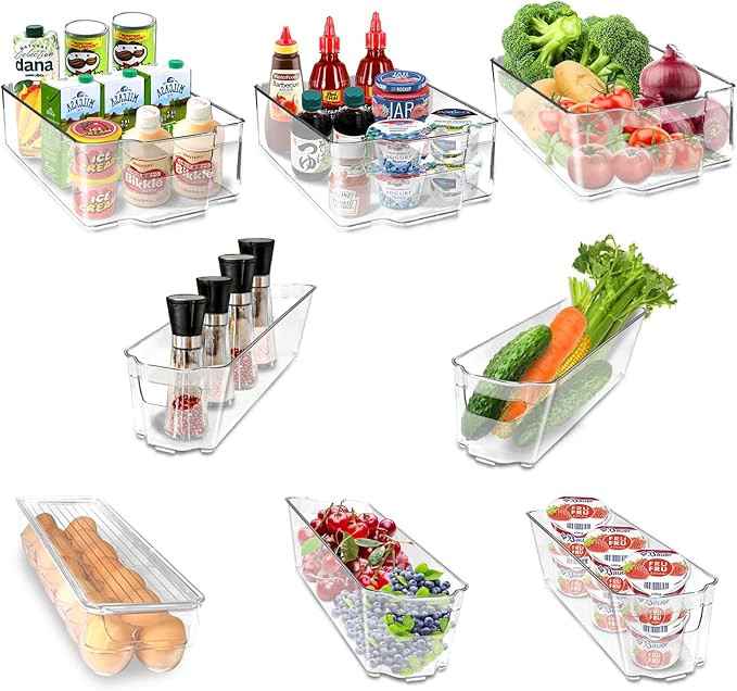 Favbal Set of 8 Clear Pantry Organizers - Plastic Refrigerator Bins with Handles, Food Containers... | Amazon (US)