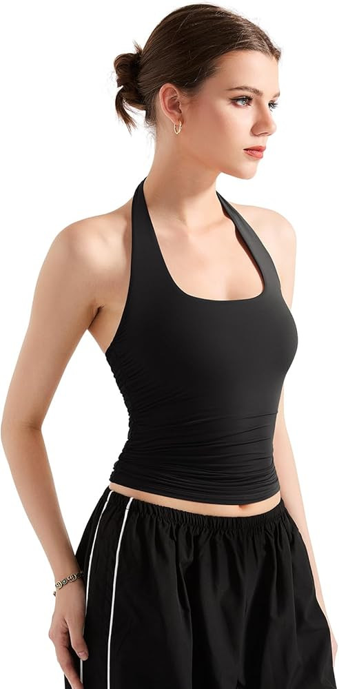 SUUKSESS Women Halter Tank Tops Double Lined Backless Y2K Trendy Going Out Tops | Amazon (US)