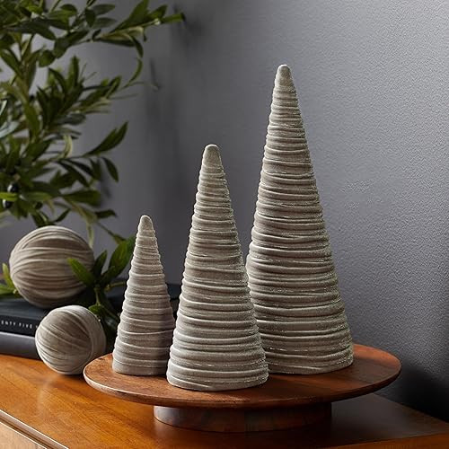 Taupe velvet cones set of 3, mantel décor, neutral accent, Christmas tree tablescape, wedding ce... | Amazon (US)
