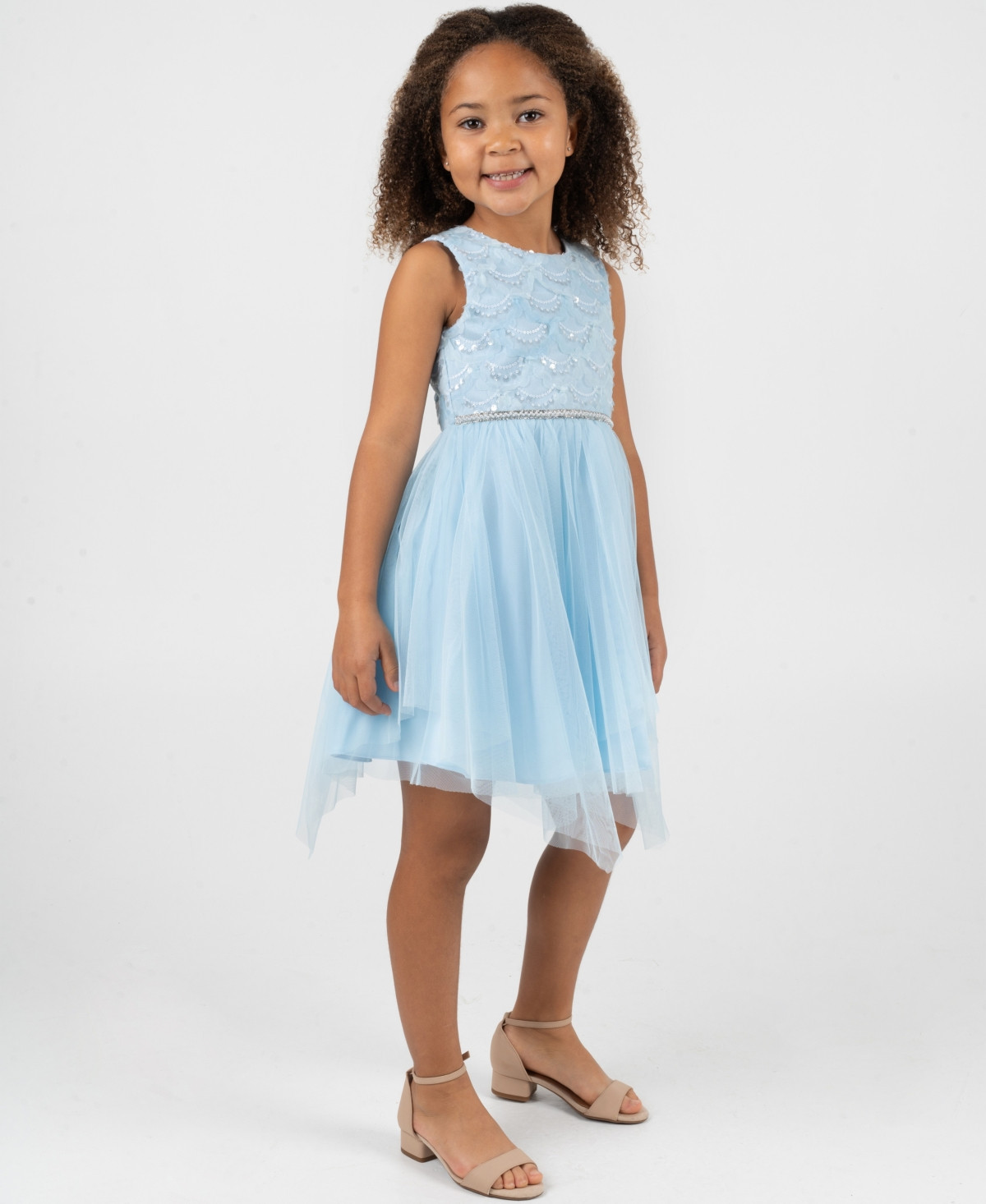 Rare Editions Girls 2T-6X Soutache Sequins Bodice Sleeveless Dress - Light Blue | Macy's