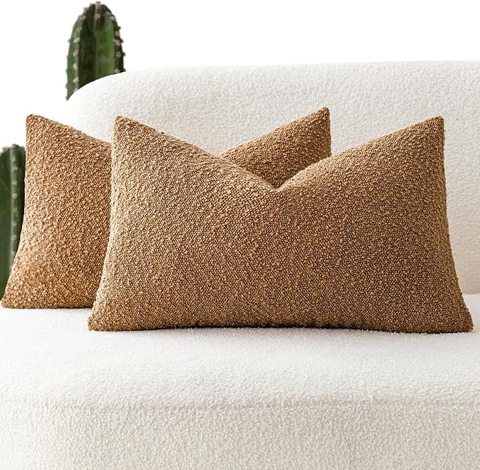 Foindtower Pack of 2 Textured Boucle Throw Pillow Covers Accent Solid Lumbar Pillow Cases Cozy So... | Amazon (US)