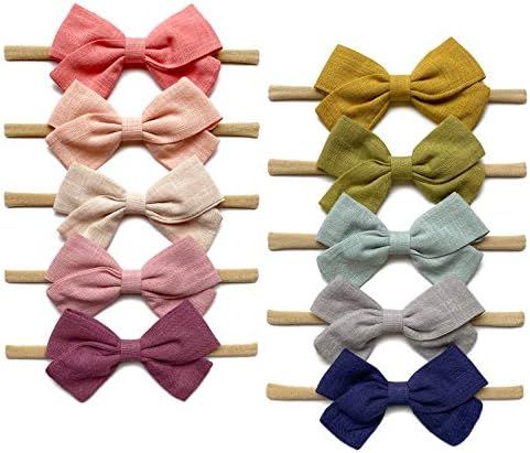 Baby Girl Headbands and Linen Hair Bows, Stretchy Nylon Hairbands for Newborn, Infant, Toddlers | Amazon (US)