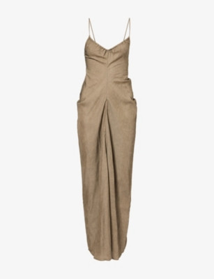 Tie-Neck Draped Linen-Blend Maxi Dress | Selfridges
