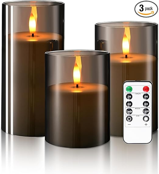 Hausware Set of 3 Flameless Candles Battery Operated LED Flickering Electric Candles with Realist... | Amazon (US)
