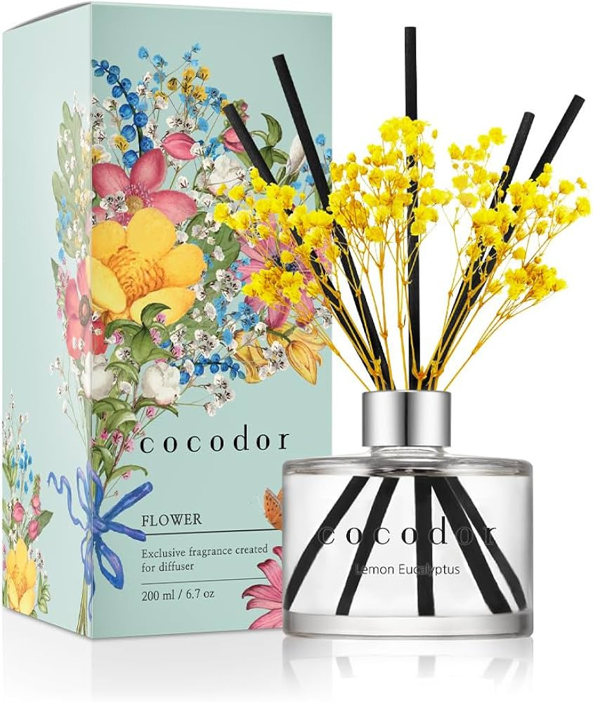 COCODOR Flower Reed Diffuser Set / 6.7oz / Lemon Eucalyptus/Scent Diffuser with Sticks Home Fragr... | Amazon (US)