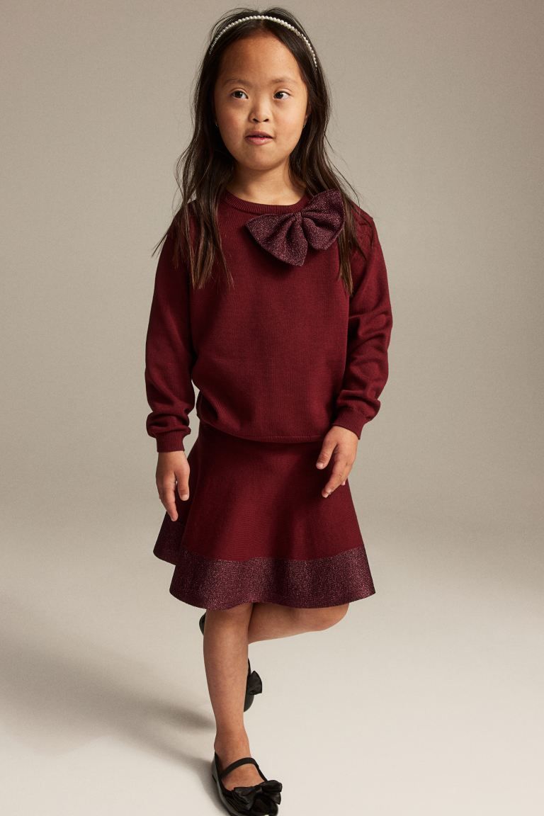 2-piece Fine-knit Cotton Set - Dark red - Kids | H&M US | H&M (US + CA)