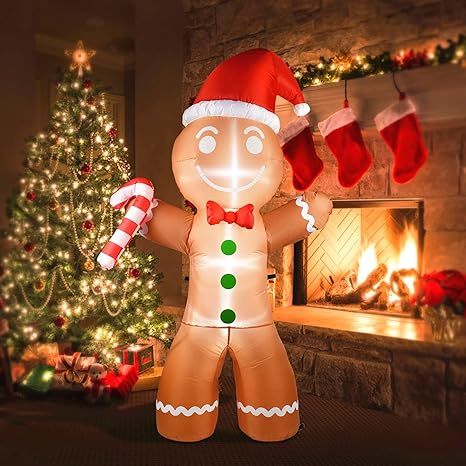 INGRINC 6Ft Christmas Inflatable Gingerbread Man with Candy Canes,Outdoor Welcome Christmas Decor... | Amazon (US)