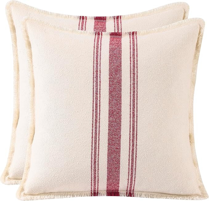 Farmhouse Throw Pillow Covers 18x18 inch Set of 2 with Fringe Couch Decorative Pillow Cases Woven... | Amazon (US)