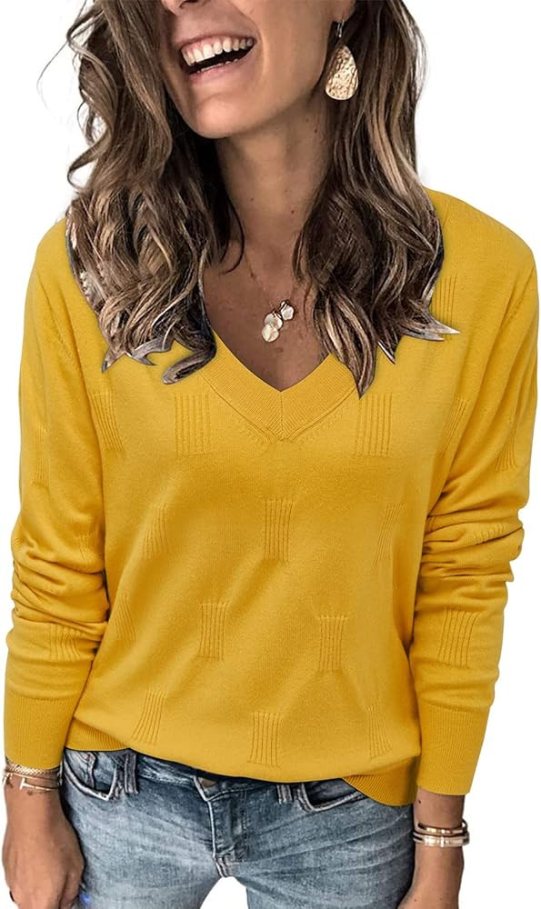 Arach&Cloz Women 2025 Fashion V Neck Long Sleeve Shirts Blouse Knit Casual Pullover Spring Sweate... | Amazon (US)