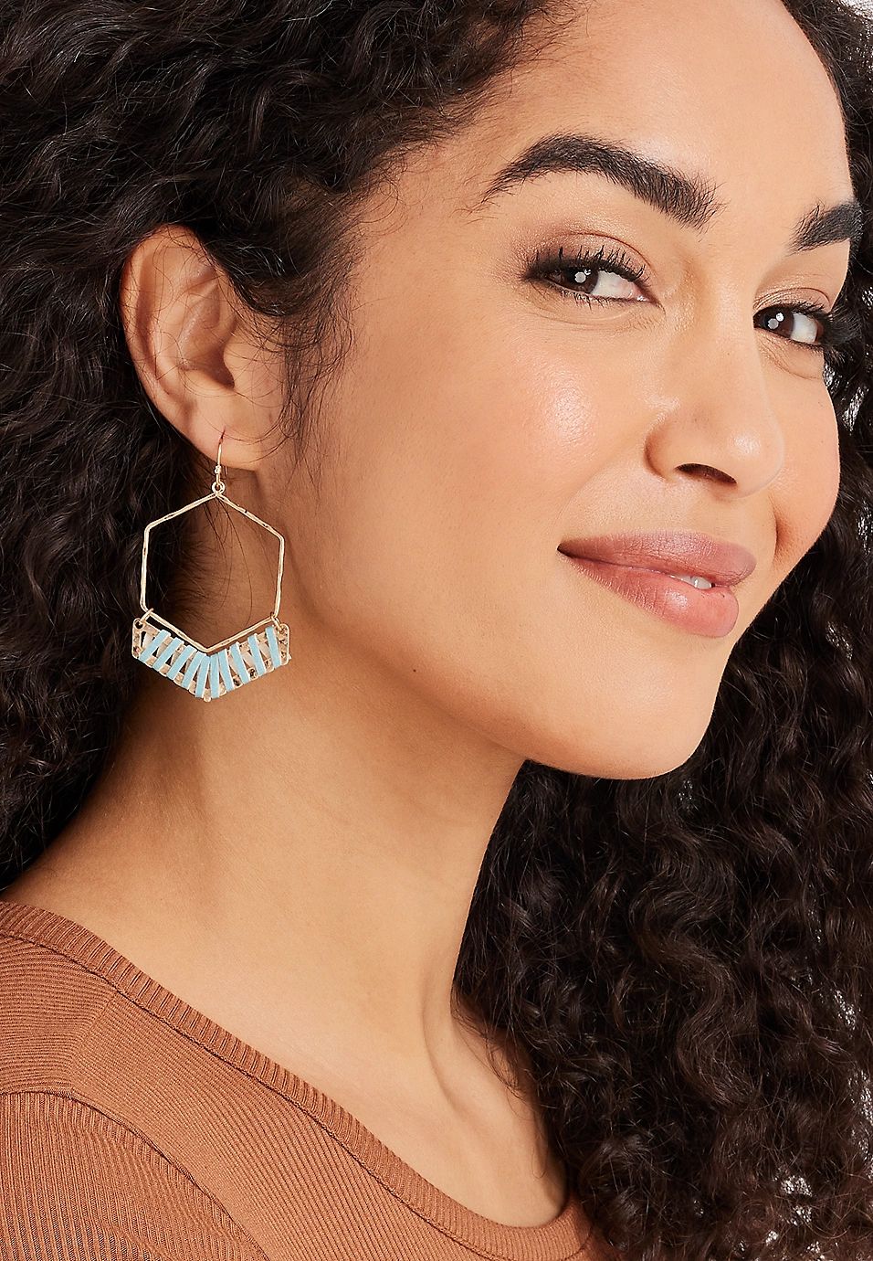Gold Hexagon Drop Earrings | Maurices