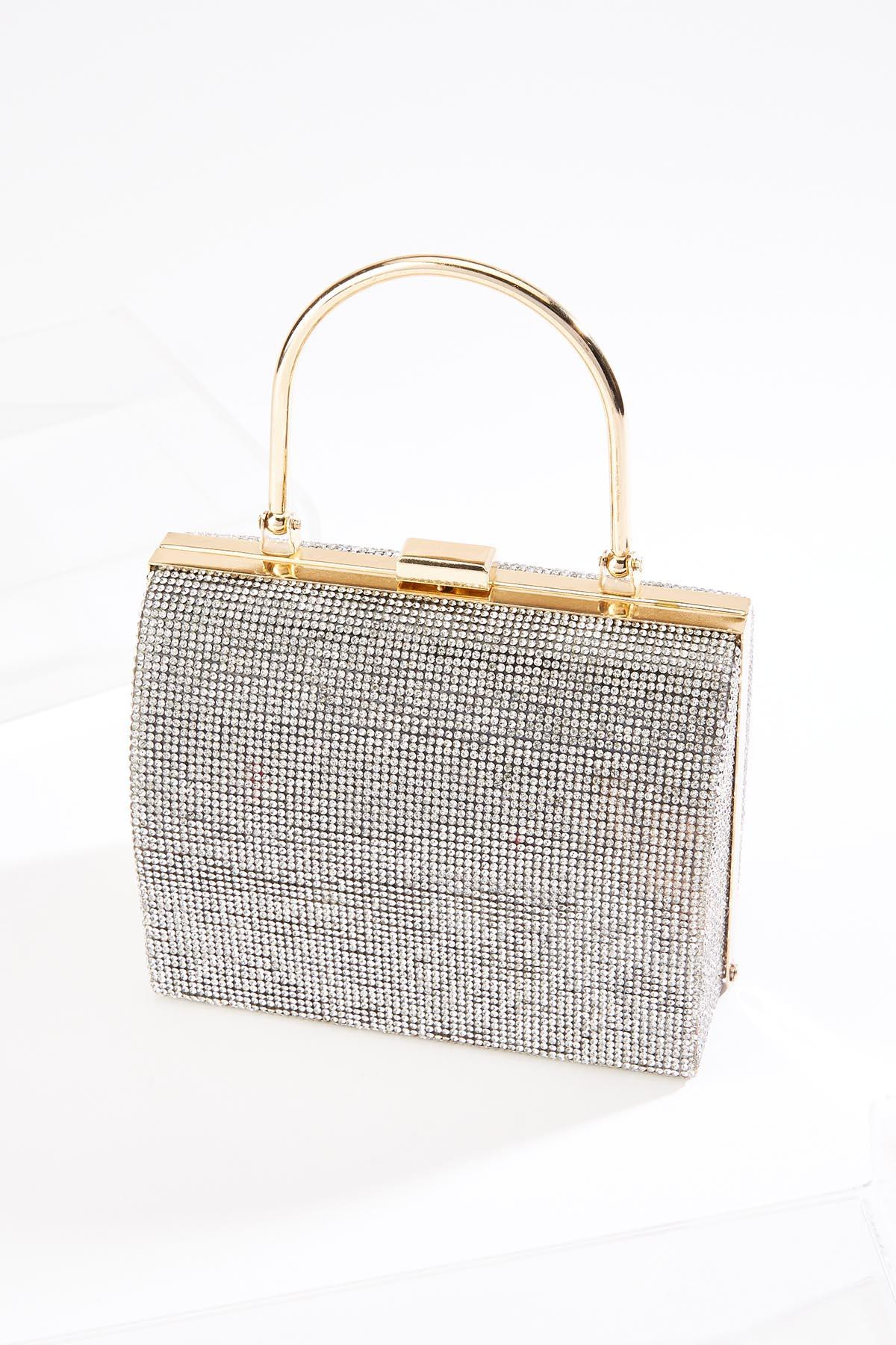 Gold Trim Rhinestone Box Clutch | Cato Fashions