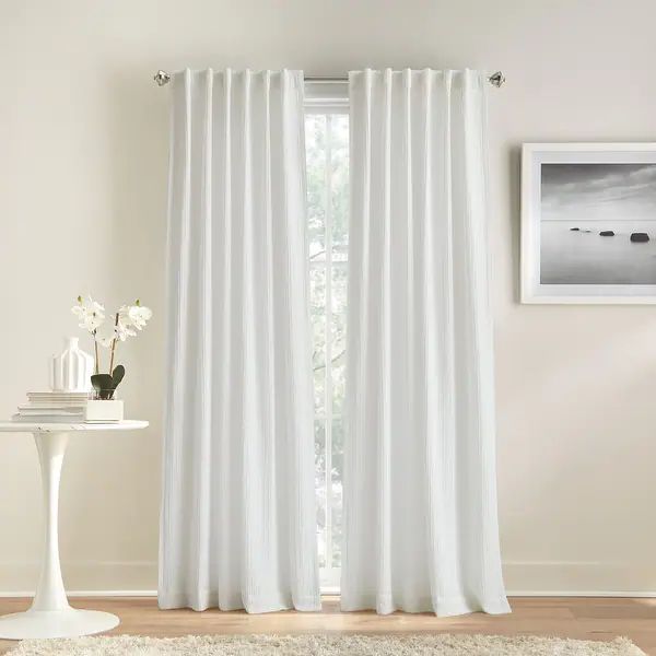DKNY Pure Waffle Stripe Curtain Panel Pair - 96 Inches - White | Bed Bath & Beyond