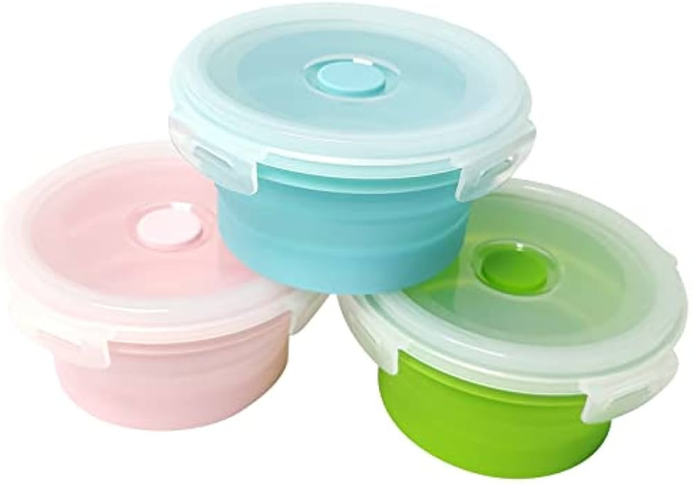 trrcylp 3Pack Collapsible Silicone Food Storage Containers with Lid 17OZ Foldable Airtight Lunch ... | Amazon (US)