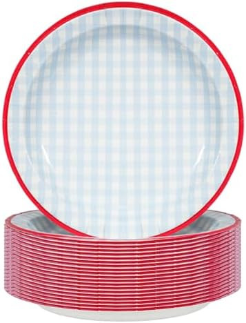 50 Pcs Paper Plates, 8.5 Inch Blue Gingham Plate, Disposable Checkered Plaid Gingham Paper Plates... | Amazon (US)