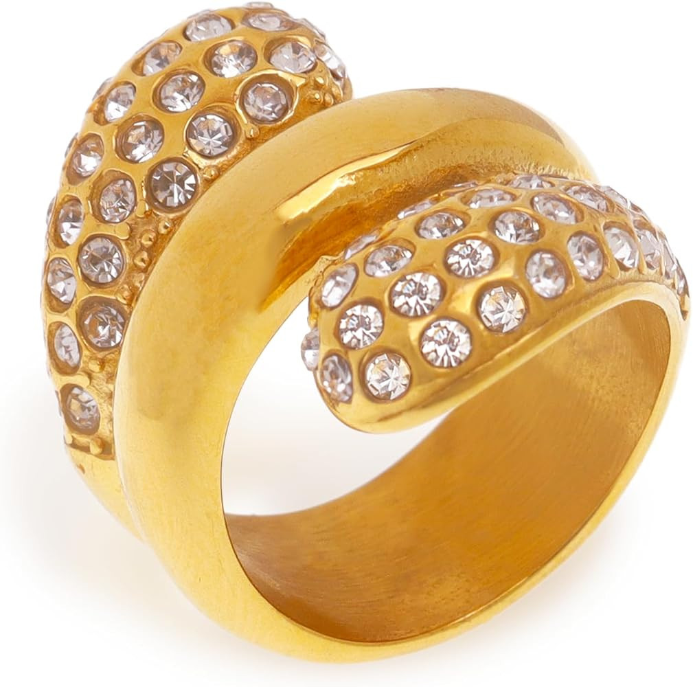 Chunk Gold Rings for Woman, Statement Trendy Cubic Zirconia Stackable Ring Prom Holiday Jewelry G... | Amazon (US)