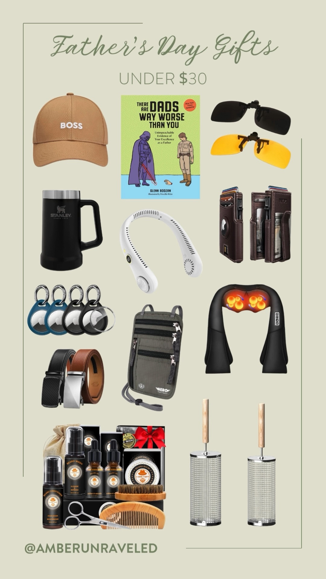 Struggling to find the perfect Father's Day gift? This guide features awesome gifts from Amazon, all priced under $30. Choose this embroidered Boss cap, a Stanley coffee mug, a wallet with an Apple AirTag holder, a neck massager, a grooming kit, a BBQ rolling grill, and more!
#giftsforhim #dadessentials #fashionaccessories #electronicgadgets

#LTKMens #LTKSeasonal #LTKGiftGuide