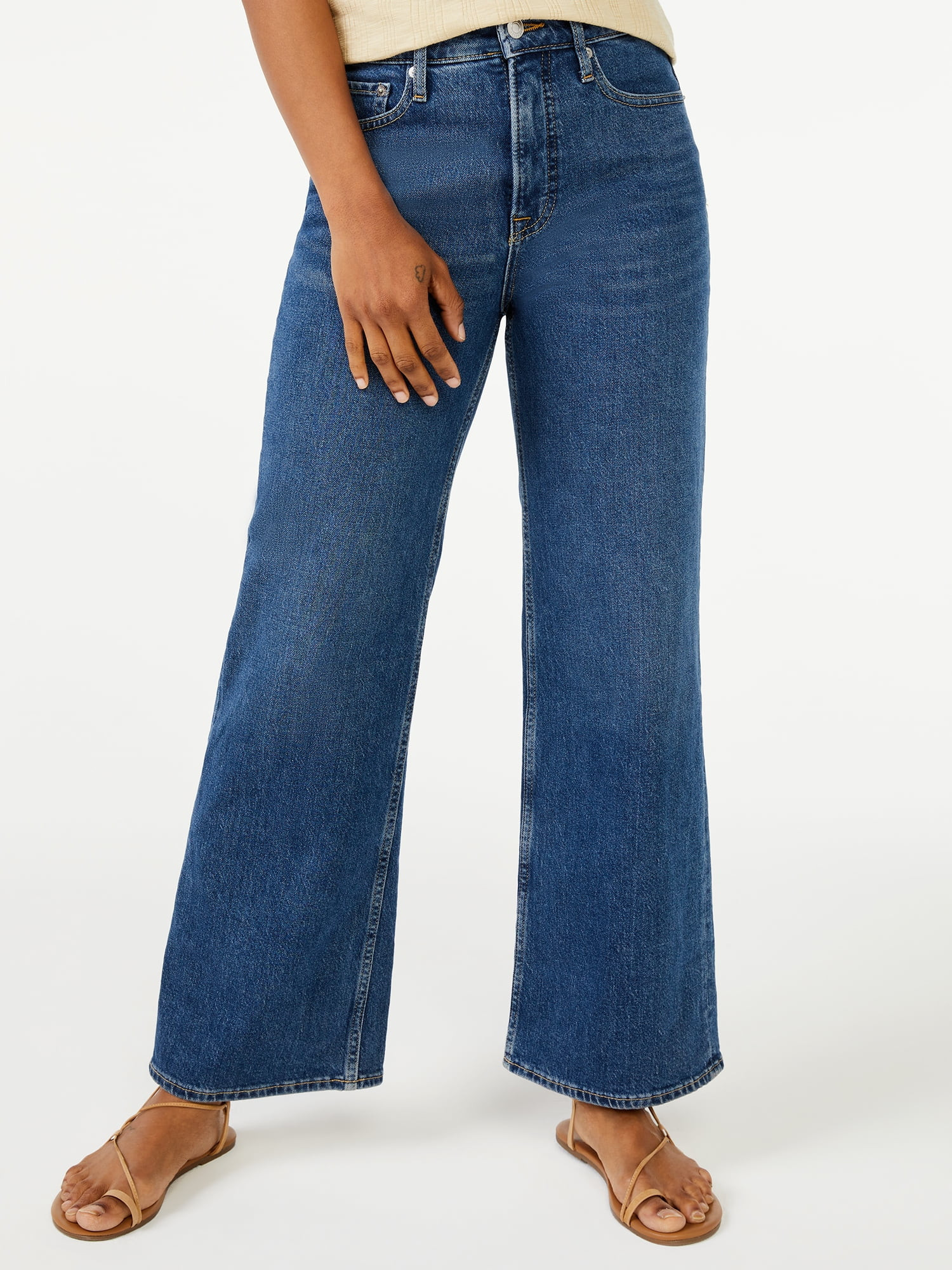Free Assembly Women's High Rise 70's Wide Leg Straight Jeans - Walmart.com | Walmart (US)