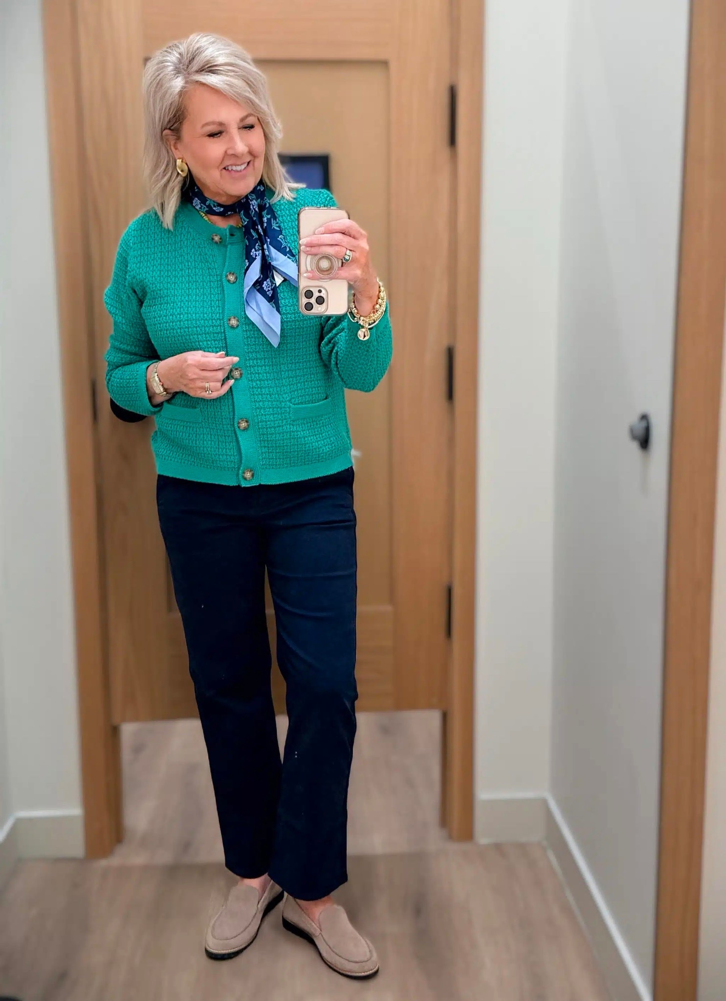 Another way to wear the same chino pants! I’ve added this green cardigan (which comes in several colors) and added a silk scarf to elevate the look with a fun accessory! Cardigan size medium | chinos size 8

#LTKWorkwear #LTKSpringSale #LTKootd