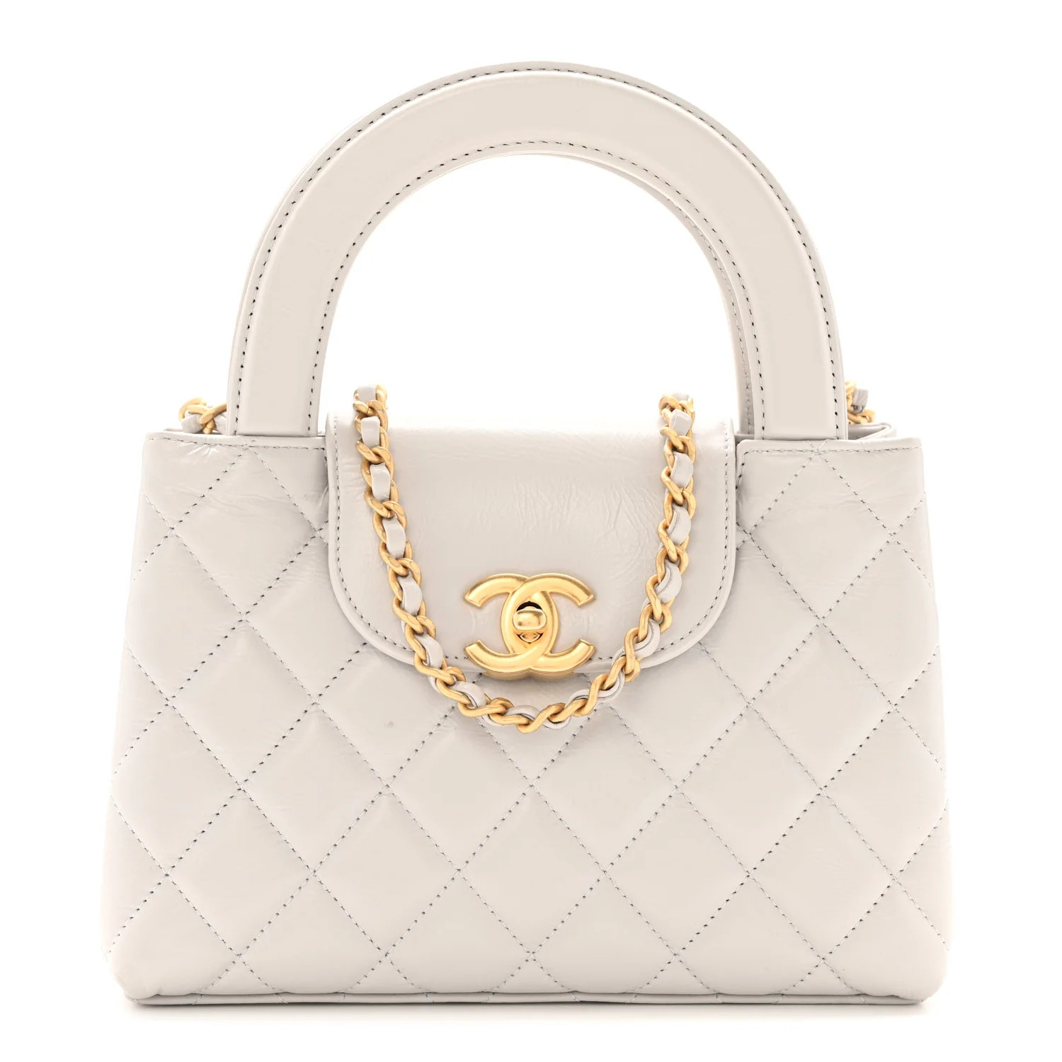 Shiny Aged Calfskin Quilted Nano Kelly Shopper Light Grey | FASHIONPHILE (US)