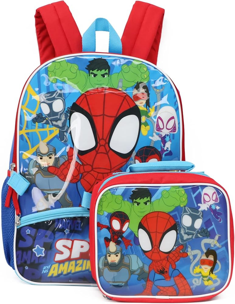 Marvel 16'' Full Size Spidey and His Amazing Friends Backpack Lunchbox Set Bookbag School Set, Bl... | Amazon (US)