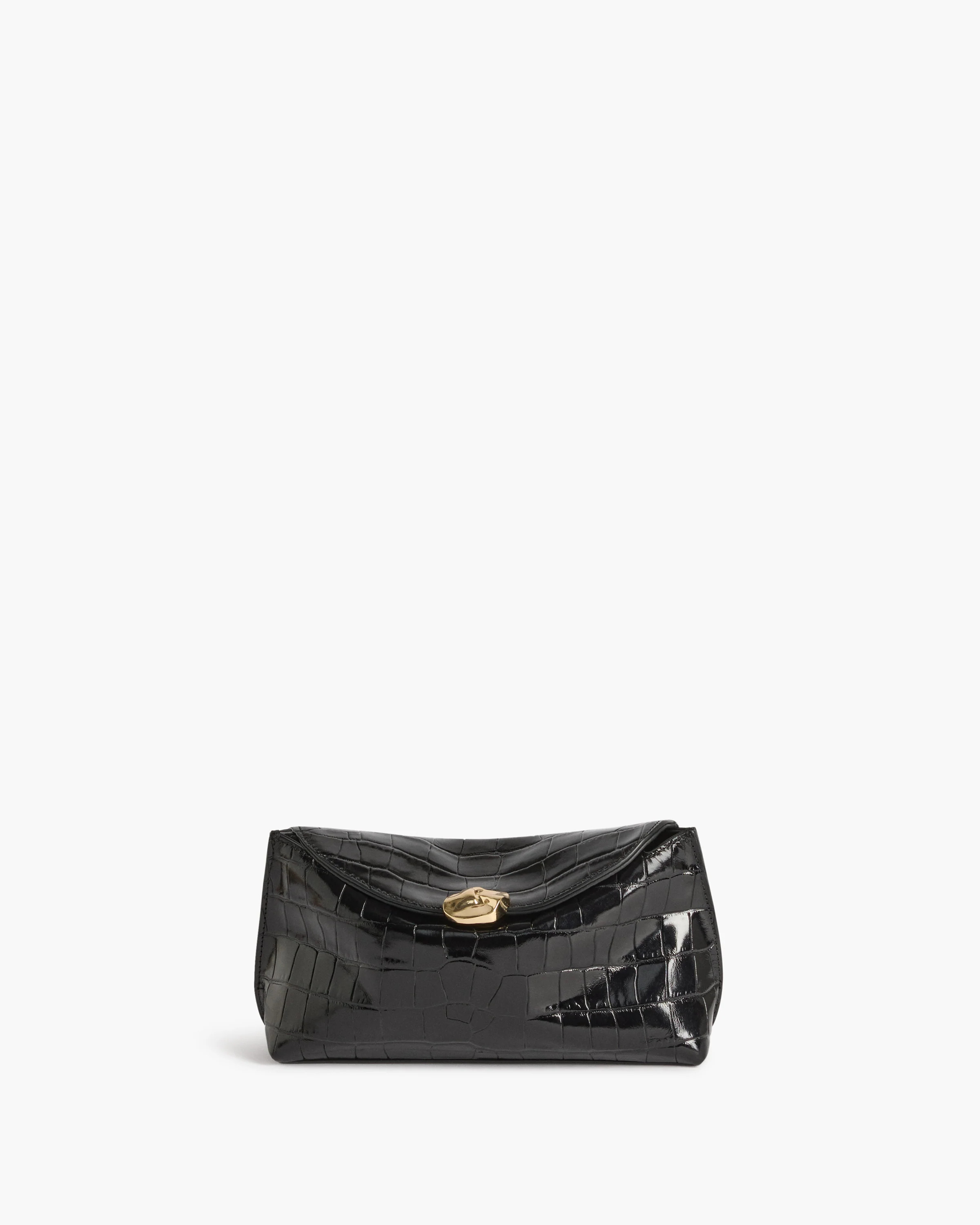 Hanna Clutch Leather Croco Black | Flattered