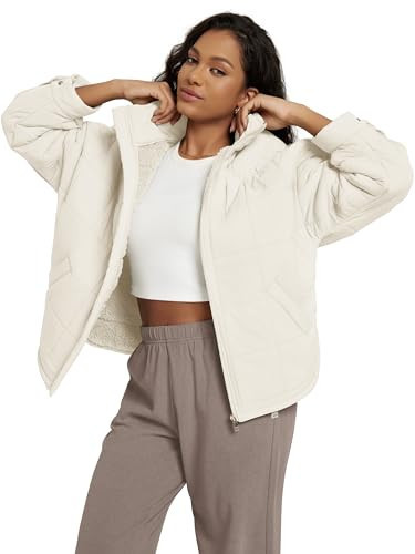 ODODOS Women's Sherpa Lined Insulated Jacket Full Zip Split Hem Long Sleeve Coat Winter Warm Outerwear with Pockets, Ivory, Large | Amazon (US)