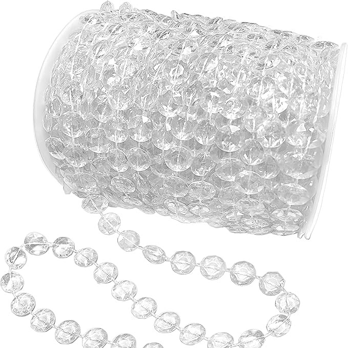 Jishi Crystal Garland Strand 99ft Clear Plastic Acrylic Crystal Bead Garland Roll Christmas Tree ... | Amazon (US)