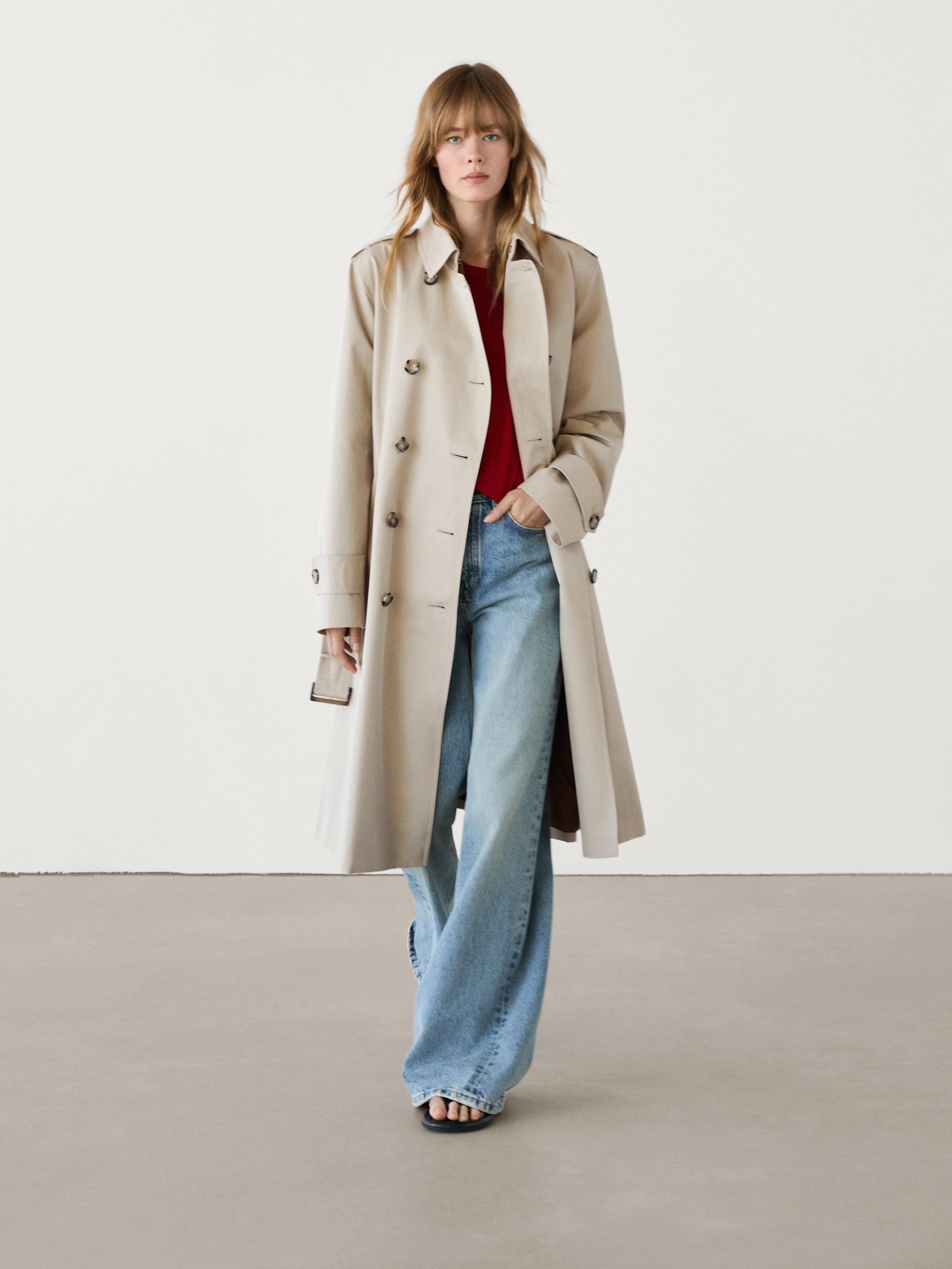 Double-breasted cotton trench coat | Massimo Dutti US