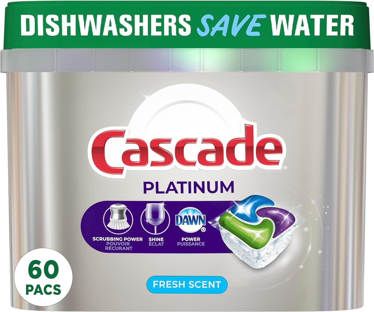 Cascade Dishwasher Detergent Pods, Platinum Actionpacs Dishwasher Pods, Fresh Scent, 60 Count | Amazon (CA)