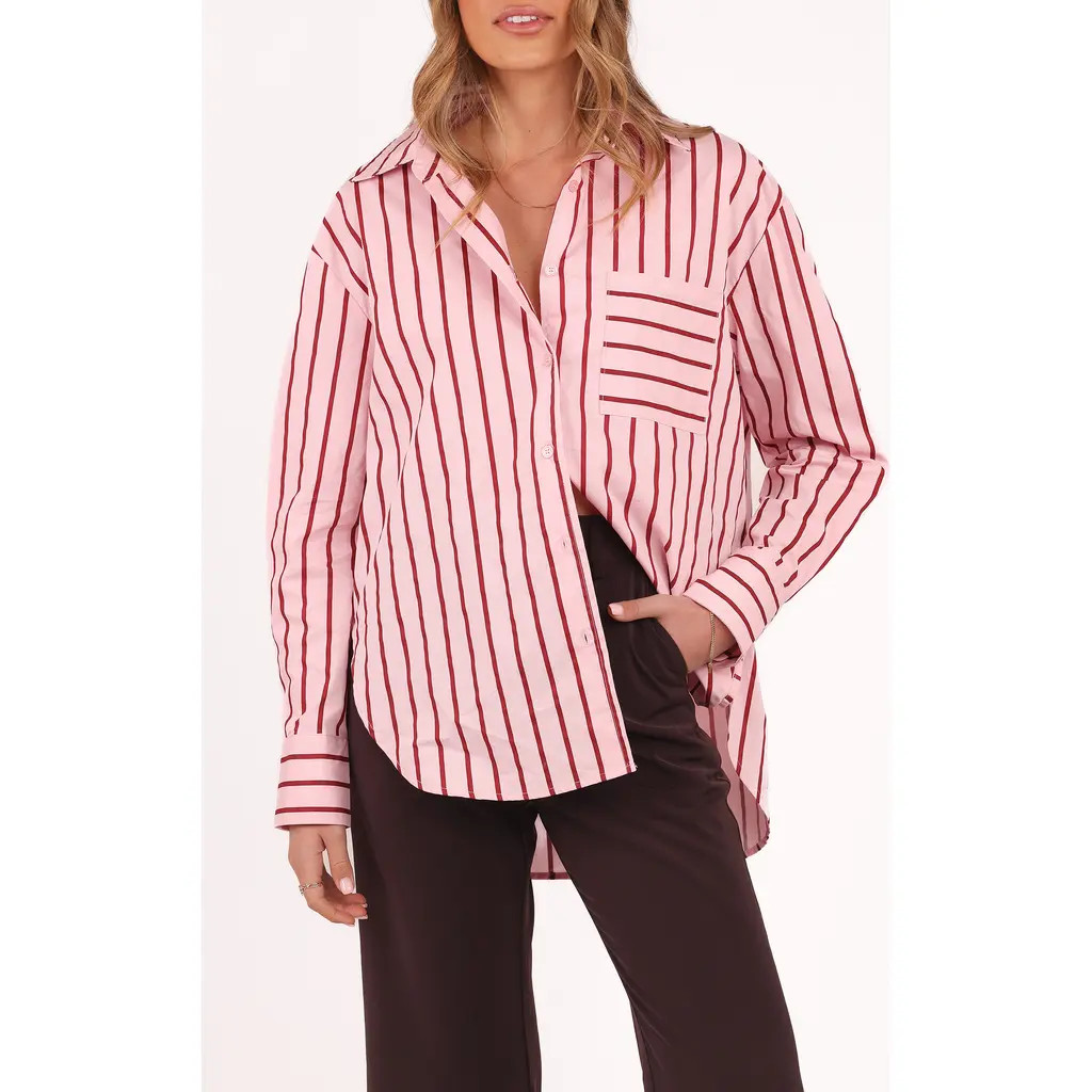 Petal & Pup Adam Stripe Oversize Cotton Button-Up Shirt in Pink at Nordstrom, Size Large | Nordstrom