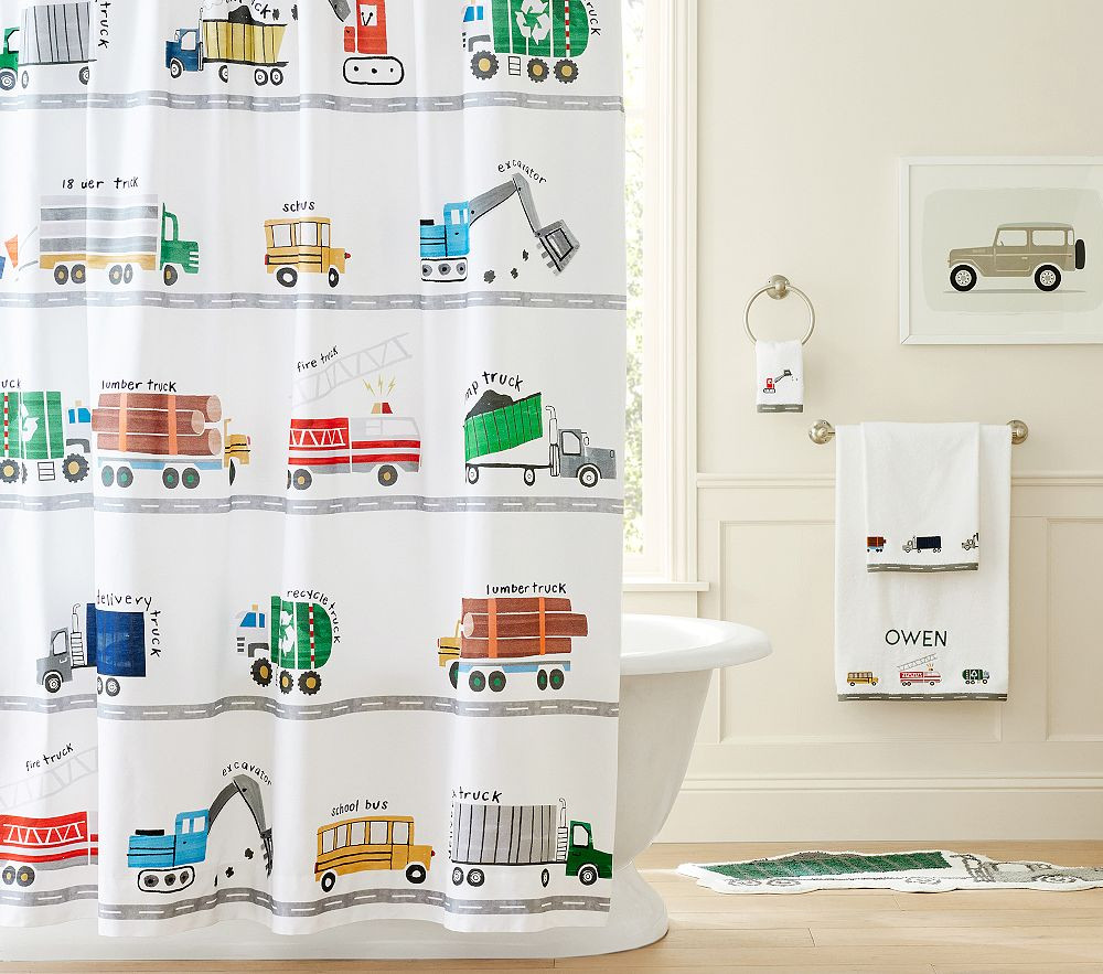 Busy Trucks Shower Curtain | Pottery Barn Kids