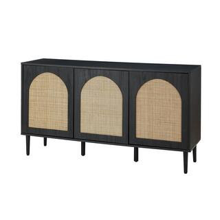 JAYDEN CREATION Mercury 56 in. Wide Black Sideboard with 3-Doors TVSBSD0505-BLACK - The Home Depo... | The Home Depot