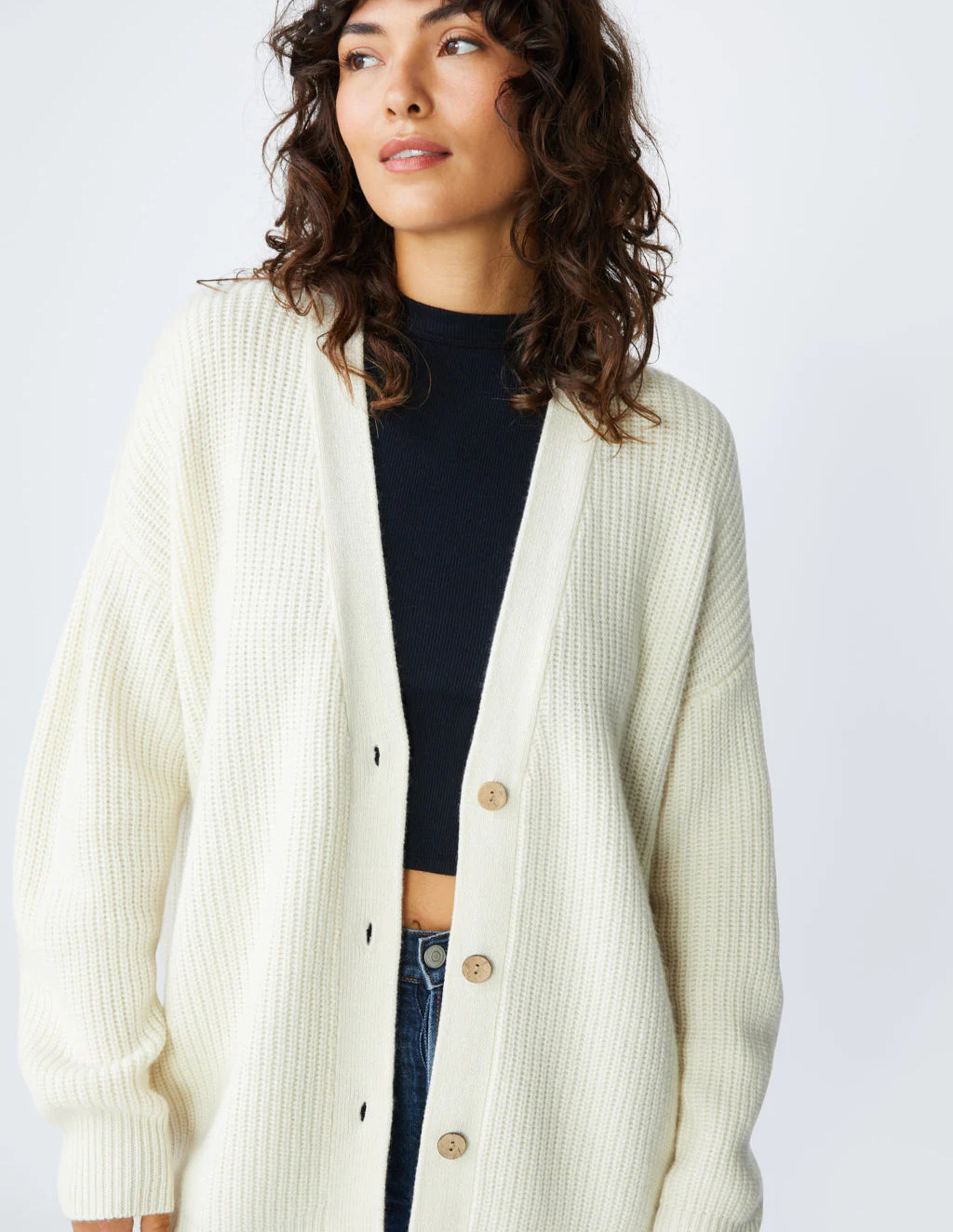 Ribbed Cashmere Oversized Cardigan Sweater in Cream | AVO