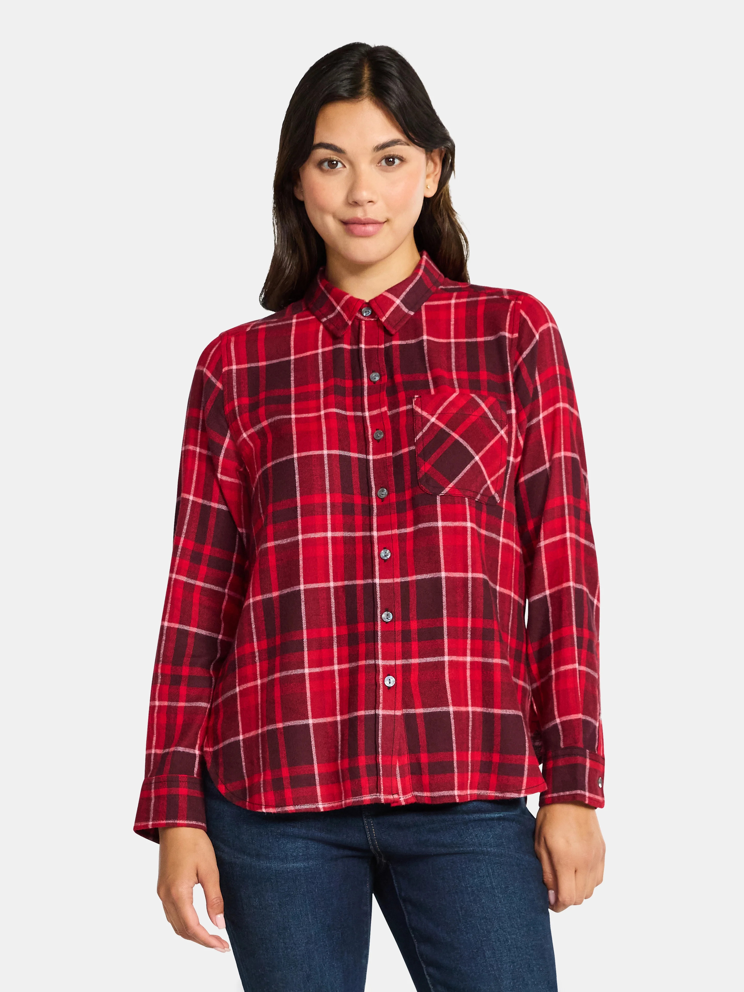 Time and Tru Women's Flannel Shirt with Long Sleeves, Sizes XS-XXXL | Walmart (US)