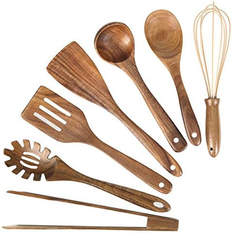 Wooden Kitchen Utensil Set, Wood Utensils Cooking Set Organic Teak Wood Spoons for Cooking,Spatul... | Amazon (US)