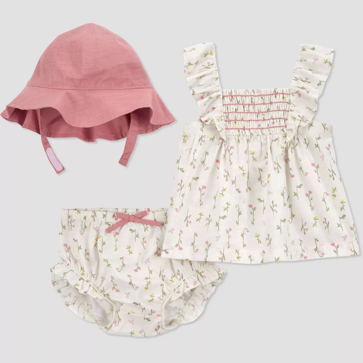 Carter's Just One You®️ Baby Girls' 3pc Floral Top & Bottom Set with Hat - Cream | Target