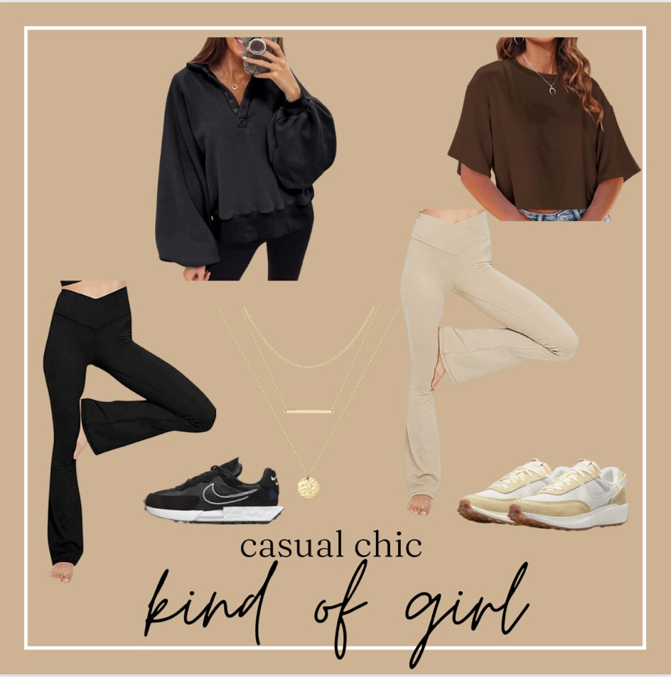 Nike / causal / every day wear / lounge / wide leg leggings / yoga pants / basics / top picks / Amazon 

Yoga pants / TTS / I’m a medium
Nike shoes / TTS / I’m a 7
Amazon basic shirts / I like things baggy so I sized up

#LTKunder50 #LTKfit #LTKstyletip