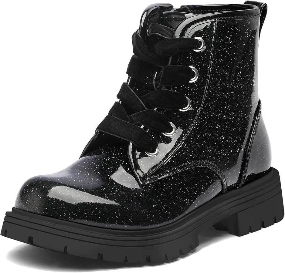 K KomForme Girls Glitter Ankle Boots Lace Up Waterproof Combat Shoes With Side Zipper for Toddler... | Amazon (US)