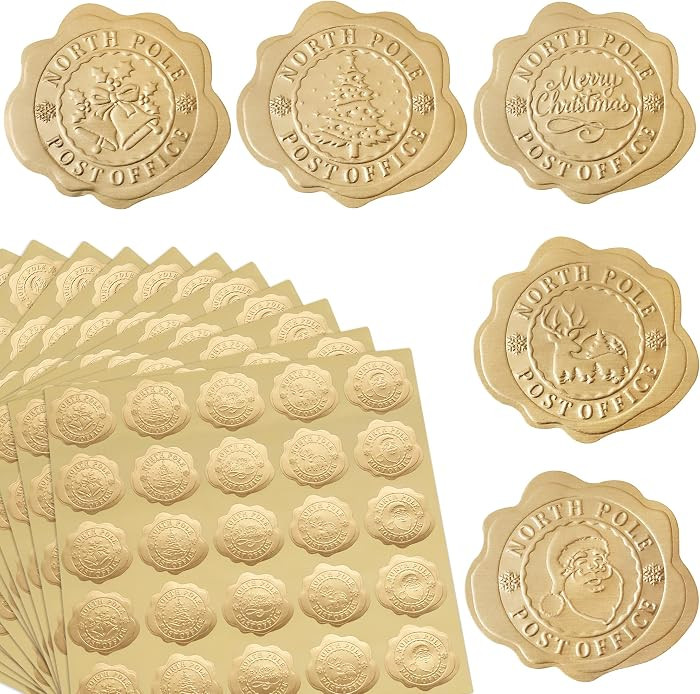 300pcs Gold Christmas Embossed Wax Seal Looking Envelope Seals for Gifts Packages/Party Favors, S... | Amazon (US)